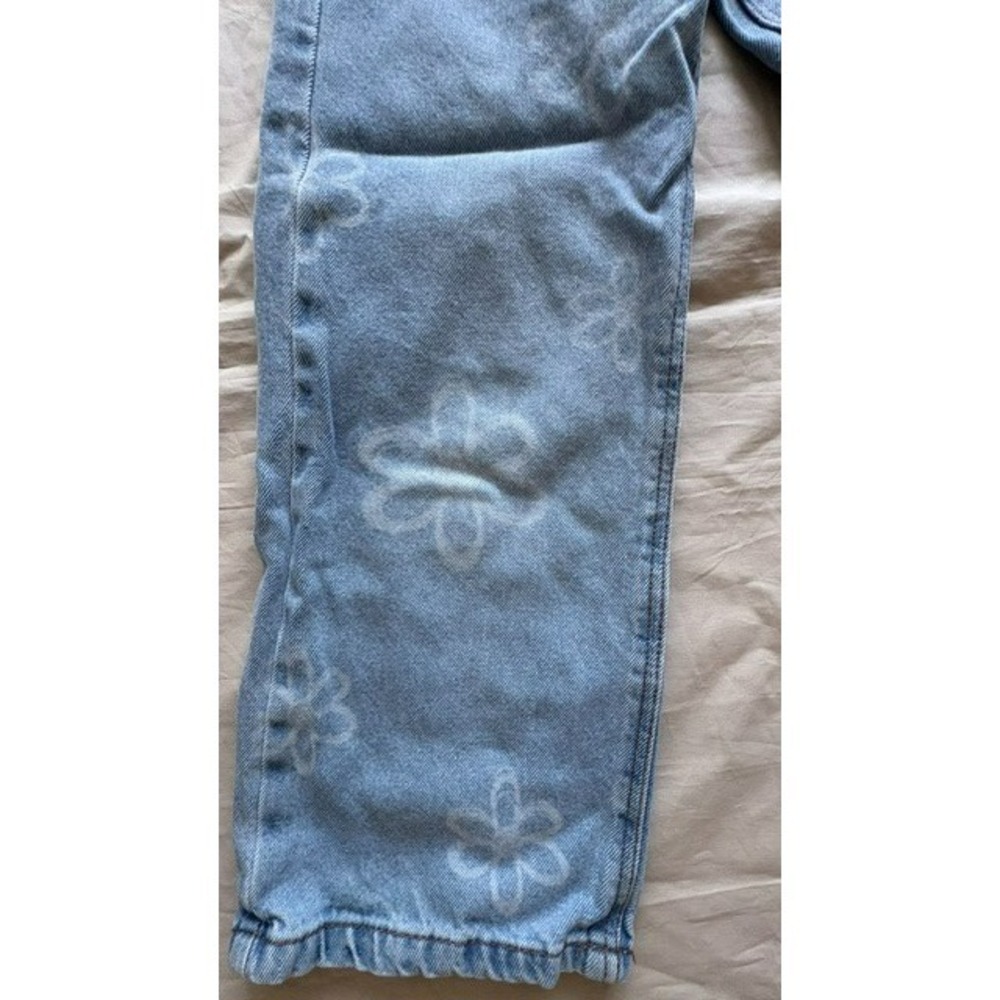Primark Girls Floral Print Wide Leg Jeans Sz 7-8 Light Wash Demin Elastic Waist - Picture 4 of 11